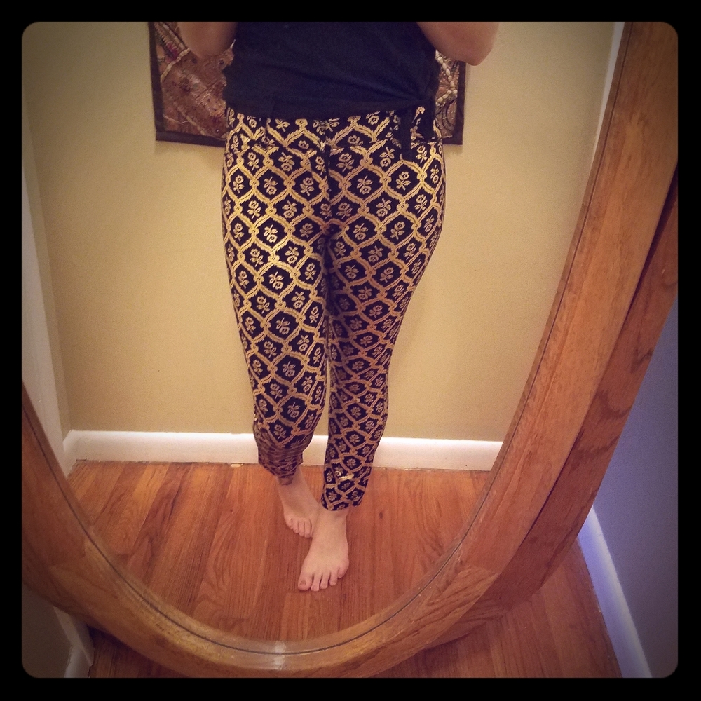 Black pixie pants with gold roses